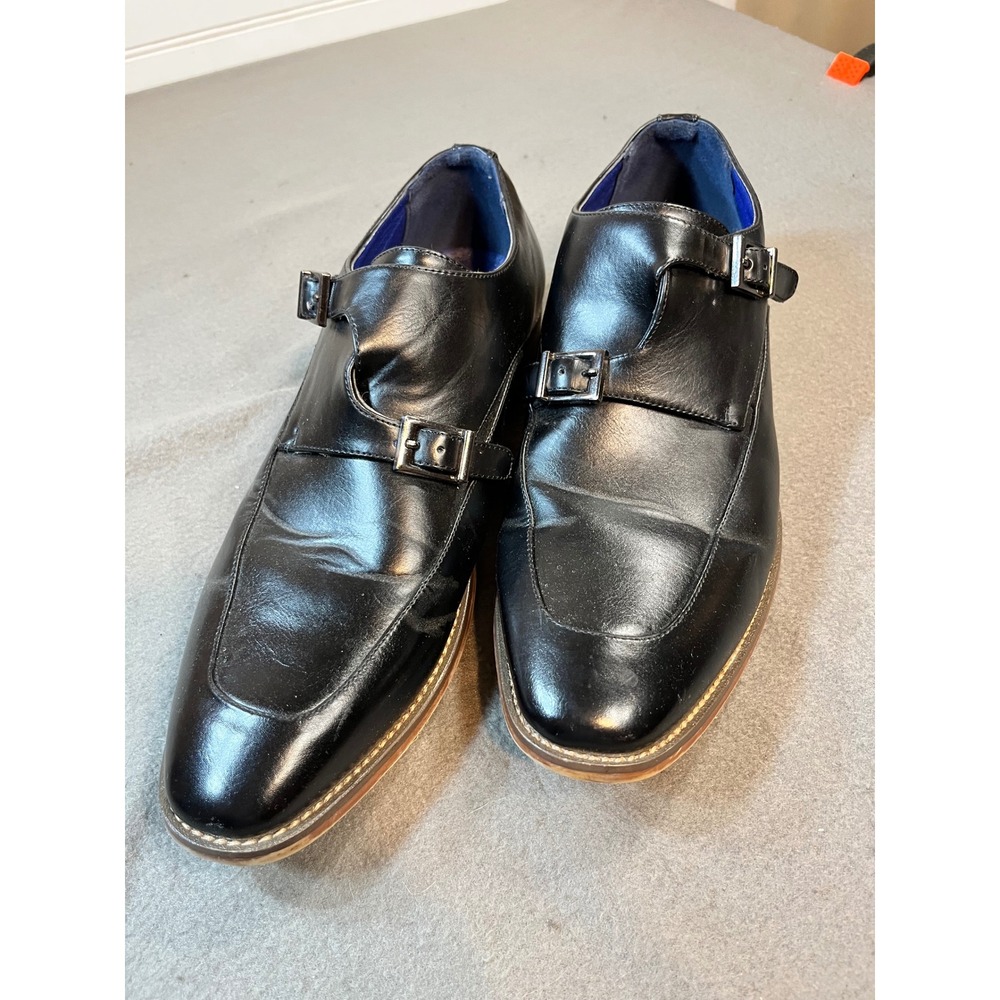 XRay Men Size 9 Double Monk Strap Faux Leather Black Dress Shoes Buckle Toe